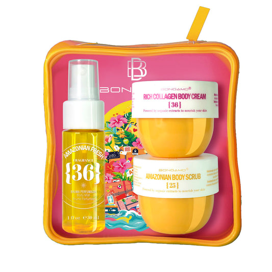 Bongamo Hautpflegeset Set Bongamo: Amazonian Fresh 36, Refreshing, Body Spray, Floral, 30 ml + Amazonian Fresh 25, Smoothing,