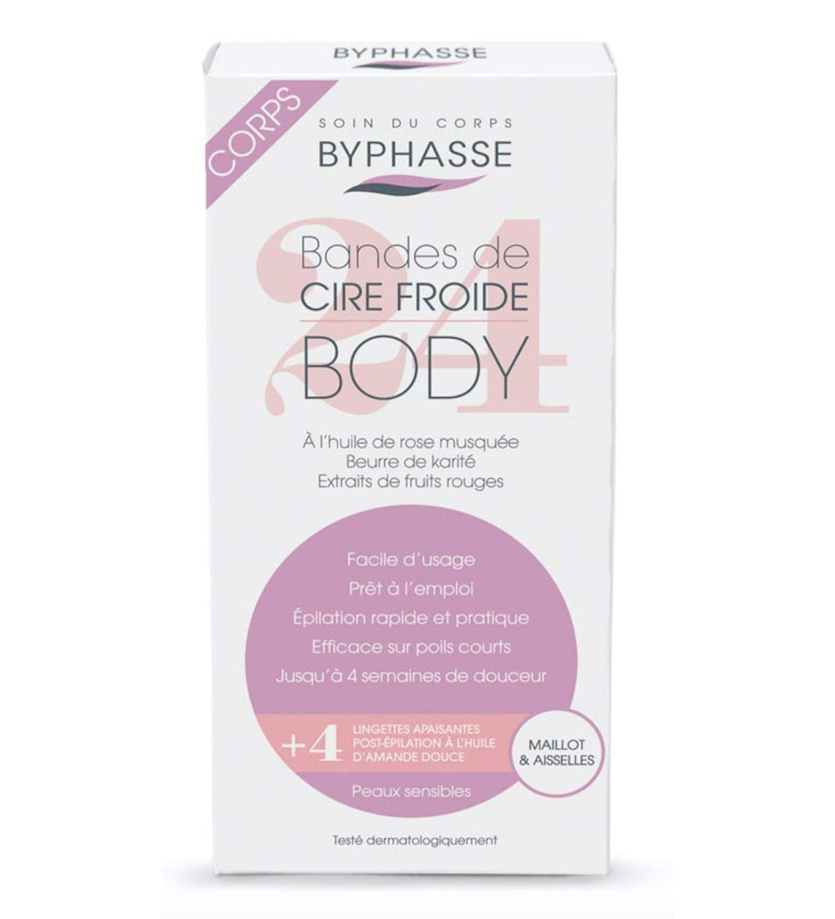 Byphasse Setzen, Byphasse, Cold Wax, Sheabutter, Haarentfernungswachsstreifen, Für Achseln und Bikinizone, 24 stk, *Tester