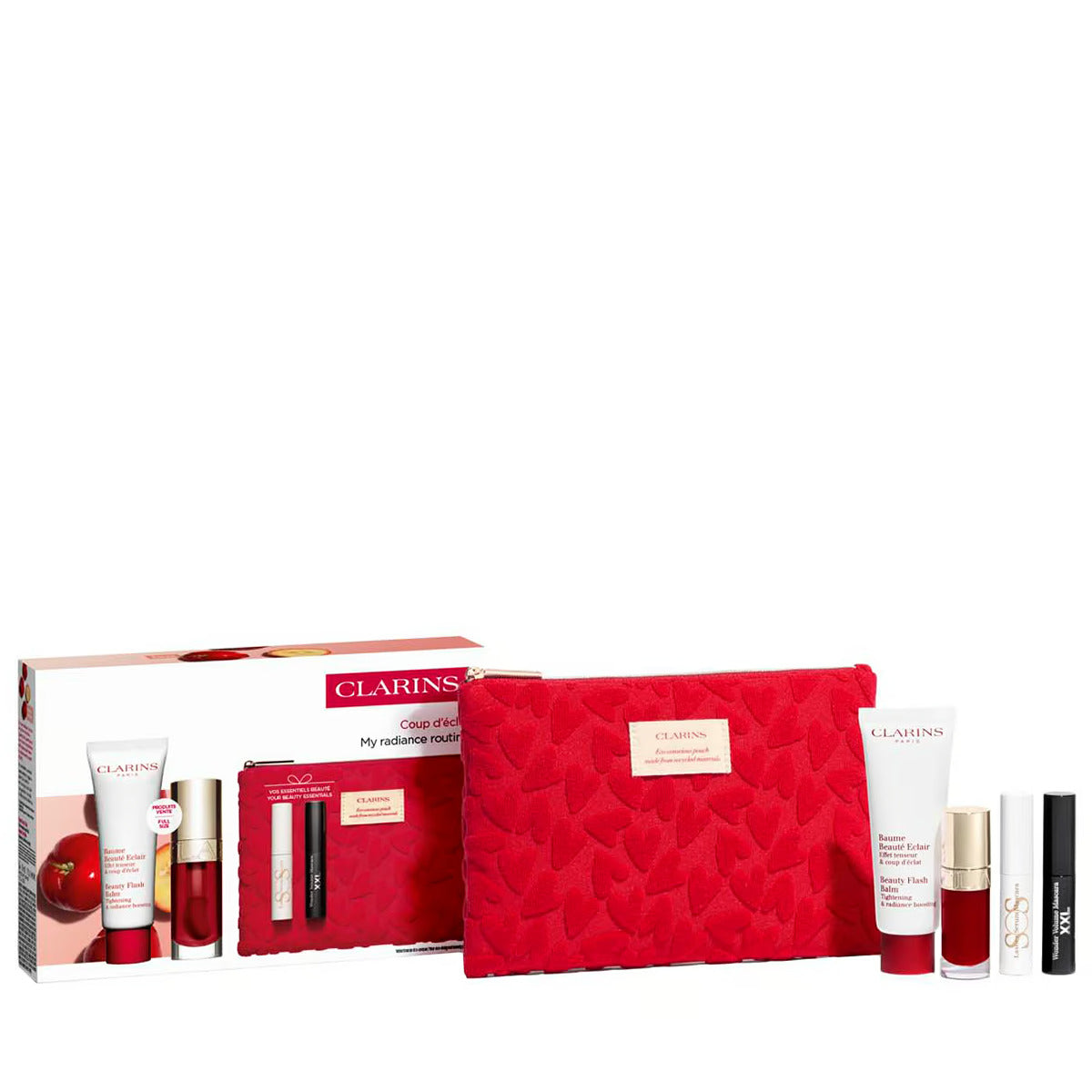 Clarins Schminkset Set Clarins: Beauty Flash, Revitalising, Balm, Face, 15 ml + S.O.S., Eyelash Serum, 3 ml + Lip Comfort, Hy