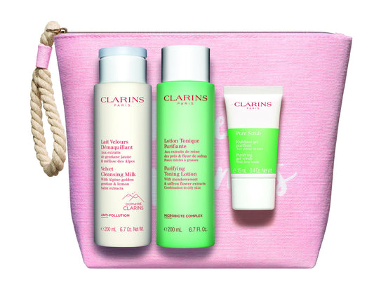 Clarins Hautpflegeset Set Clarins: Pure, Exfoliating Scrub, 15 ml + Velourse, Anti-Pollution, Cleansing Milk, For Face, 200 m