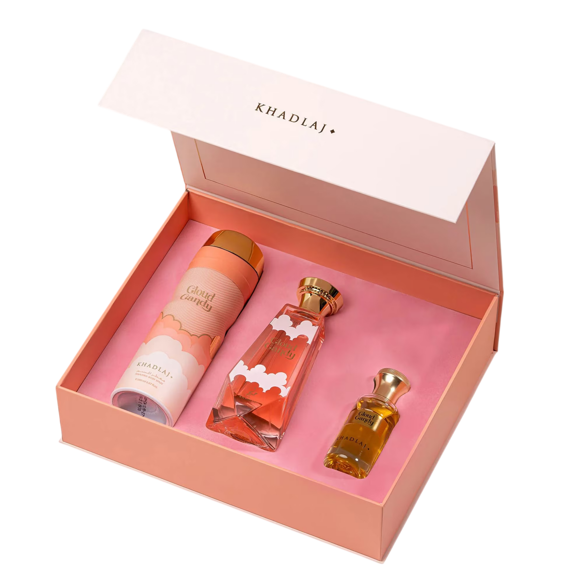 Khadlaj Parfümset Set Khadlaj: Cloud Candy, Extrait De Parfum, Unisex, 100 ml + Cloud Candy, Deodorant Spray, For Women, 200 