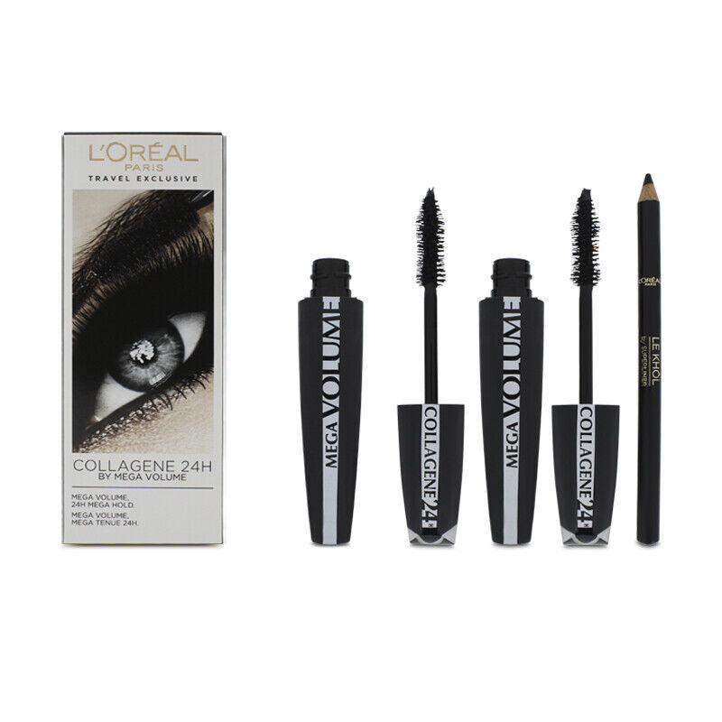 L`Oreal Paris Schminkset Set L'Oreal Paris: Mega Volume Collagene 24h Extra, Mascara, Black, 2 pcs, 9 ml + Contour Khol, Kohl