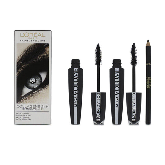 L`Oreal Paris Schminkset Set L'Oreal Paris: Mega Volume Collagene 24h Extra, Mascara, Black, 2 pcs, 9 ml + Contour Khol, Kohl