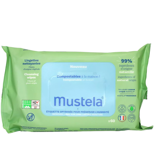 Mustela Kompostierbare Avocado Reinigungstücher für Kinder – 60 Stück sanfte Pflege