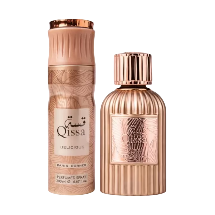 Paris Corner Parfümset Set Paris Corner: Qissa Delicious, Eau De Parfum, For Women, 100 ml + Qissa Delicious, Deodorant Spray