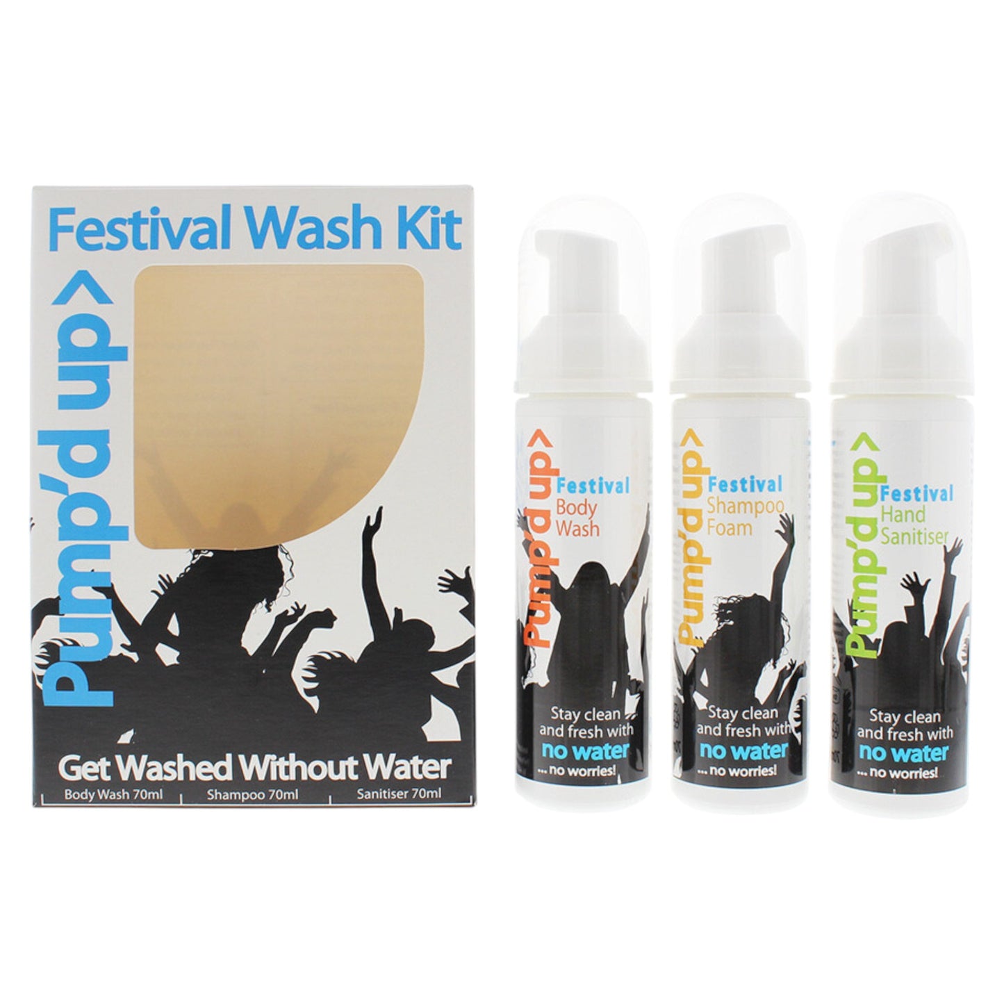 Pump'd Up Festival Körperpflegeset – Erfrischendes Duschgel, Schaum & Handgel 3x70 ml