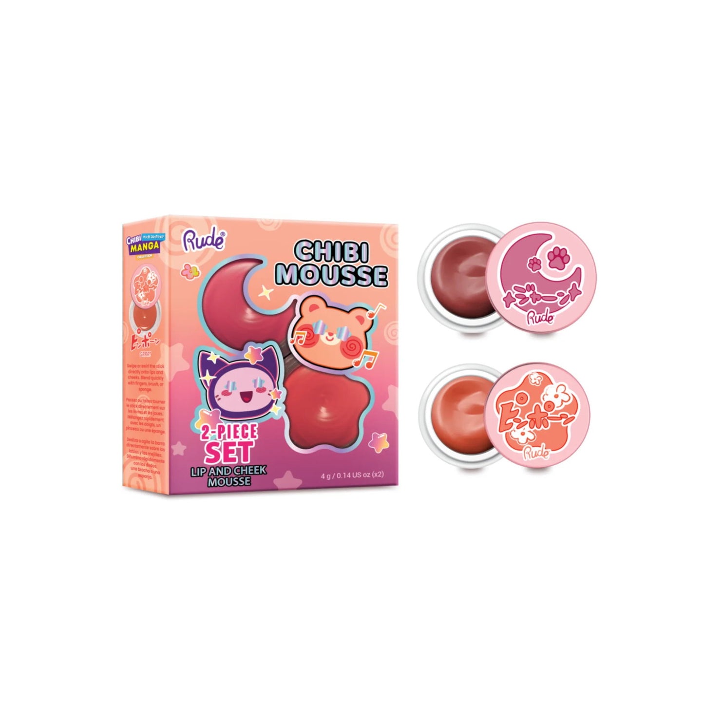 Rude Cosmetics Schminkset Set Rude Cosmetics: Chibi Mousse, Lip & Cheek Balm 2-In-1, Tada!, 4 g + Chibi Mousse, Lip & Cheek B