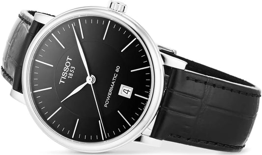 TISSOT CARSON AUTOMATIC Powermatic 80 Herren Date Armbanduhr aus Edelstahl mit Lederarmband 40