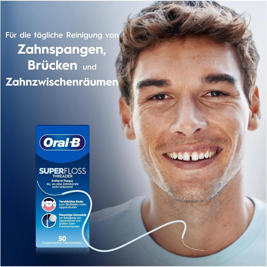 Oral-B Super Floss Threader – 50 vorgeschnittene Zahnseidenstränge