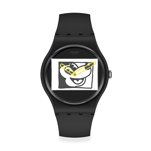 SWATCH MICKEY BLANC SUR NOIR SUOZ337 Only Time Armbanduhr 41 mm