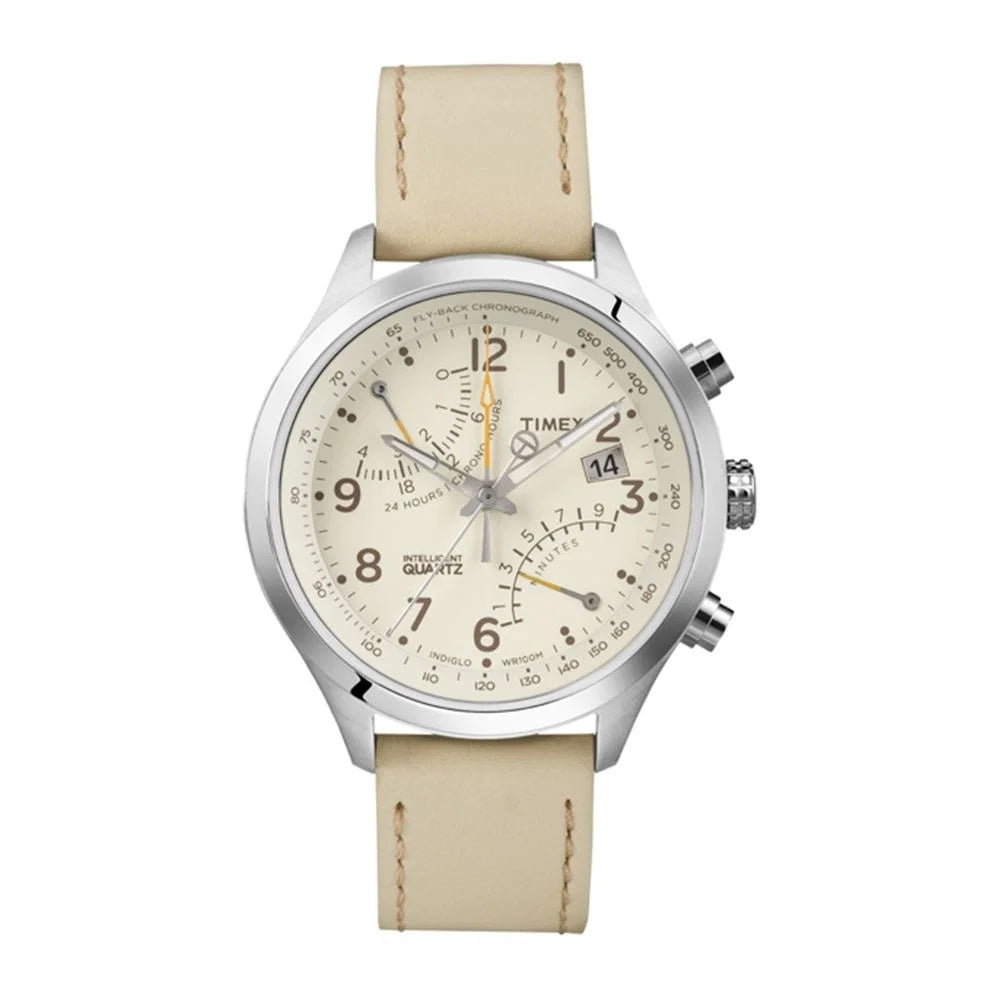 Timex Timex, Intelligent Quartz, Quarzuhr mit Lederarmband, Cronograf Fly-Back, Beige, T2P382, Für Männer Regular