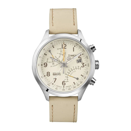 Timex Timex, Intelligent Quartz, Quarzuhr mit Lederarmband, Cronograf Fly-Back, Beige, T2P382, Für Männer Regular