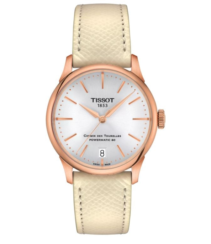 TISSOT CHEMIN DES TOURELLES POWERMATIC 80 T1392073603100 Date Armbanduhr 34 mm Gold
