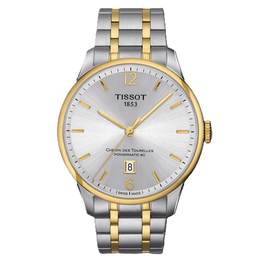 TISSOT CHEMIN DES TOURELLES Herren Date Armbanduhr aus Edelstahl mit SS & GOLD 42 mm – Produktansicht