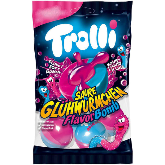Trolli Saure Glühwürmchen Flavor Bomb 4er Fruchtgummi-Bälle mit flüssiger Füllung
