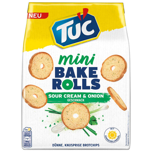 TUC Bake Rolls Mini Sour Cream & Onion 150g Knusprige Brot - Chips mit Sauerrahm - und Zwiebel - Geschmack - Candyshop.ch