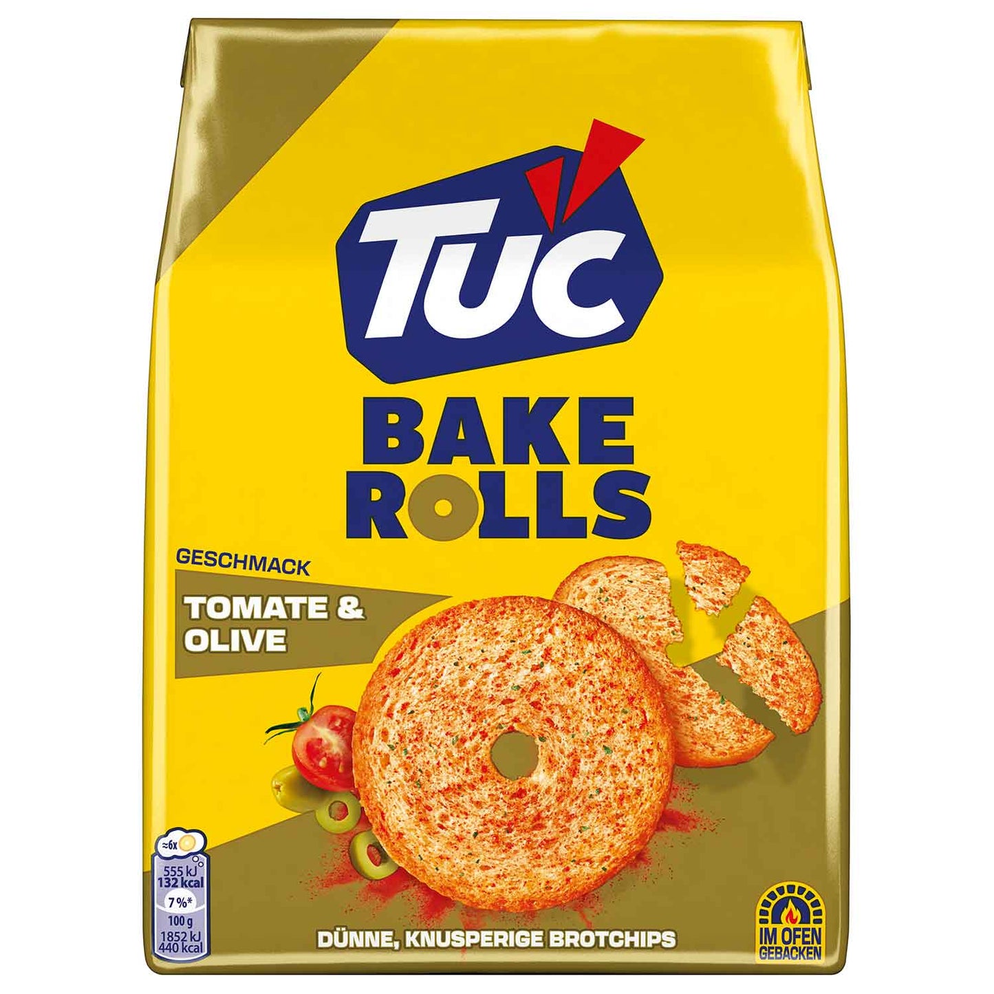 TUC Bake Rolls Tomate & Olive 150g  Knusprige Brot-Chips mit Tomaten-Oliven-Oregano-Würzung