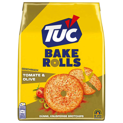 TUC Bake Rolls Tomate & Olive 150g  Knusprige Brot-Chips mit Tomaten-Oliven-Oregano-Würzung