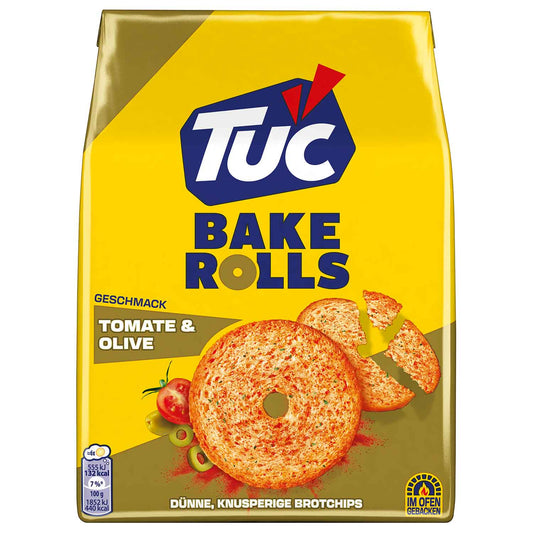 TUC Bake Rolls Tomate & Olive 150g  Knusprige Brot-Chips mit Tomaten-Oliven-Oregano-Würzung