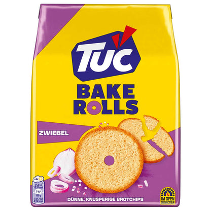TUC Bake Rolls Zwiebel 150g  Knusprige Brot-Chips mit Zwiebel-Würzung