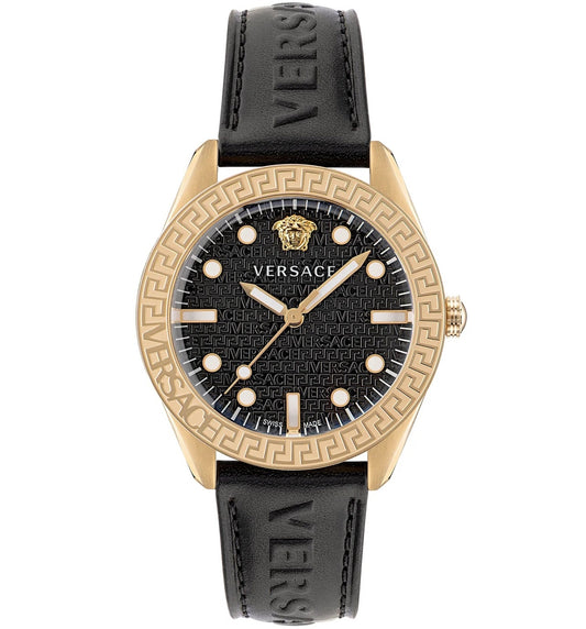 VERSACE GRECA DOME Herren Quarzuhr aus Edelstahl mit Lederarmband 42 mm VE2T00222 – Produktansicht