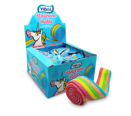 Vidal Unicorn Rolls 24x19g Fruchtgummi Rolle mit Erdbeer Geschmack