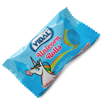 Vidal Unicorn Rolls 24x19g Fruchtgummi Rolle mit Erdbeer Geschmack