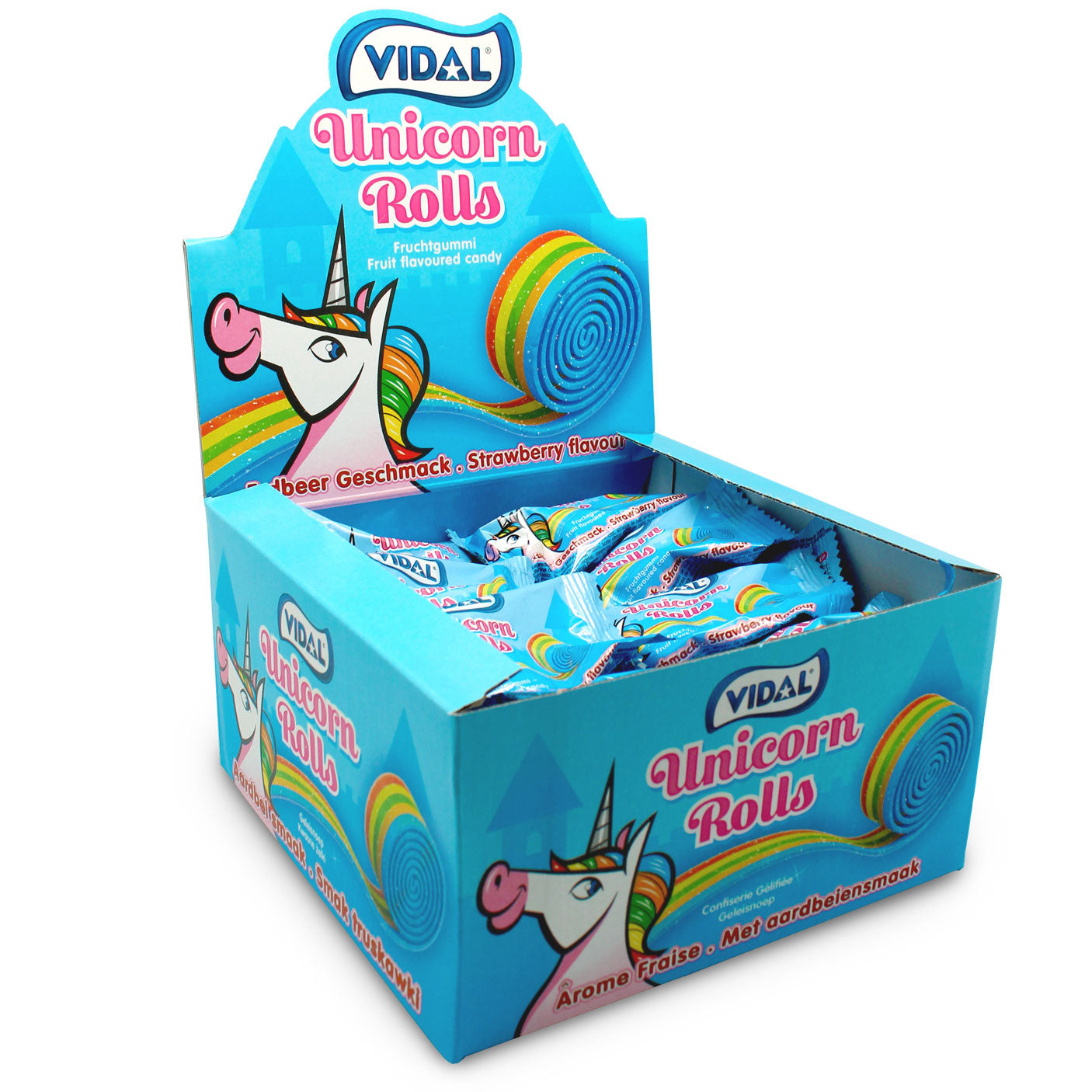 Vidal Unicorn Rolls 24x19g Fruchtgummi Rolle mit Erdbeer Geschmack