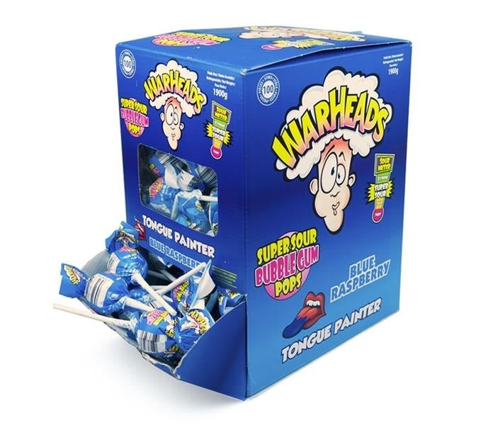 Warheads Blue Raspberry Bubblegum Lolli 17g 1 Stück - Candyshop.ch