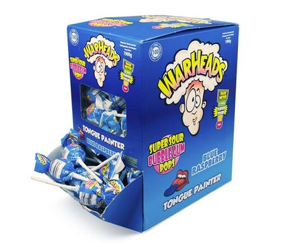 Warheads Blue Raspberry Bubblegum Lolli 17g 1 Stück - Candyshop.ch