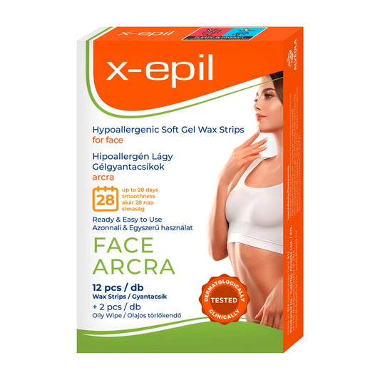 X-Epil X-Epil, Hypoallergenic, Seidiges Finish, Haarentfernungswachsstreifen, Für das Gesicht, 12 stk Regular