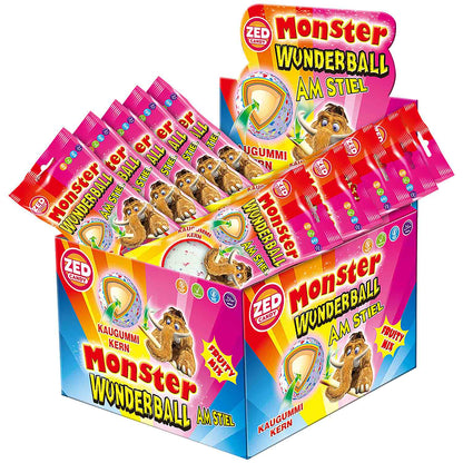ZED Candy Monster Wunderball am Stiel Fruity Mix 60g  XXL-Lolli mit Kaugummi-Kern und Fruchtgeschmack mit Kaugummi-Kern