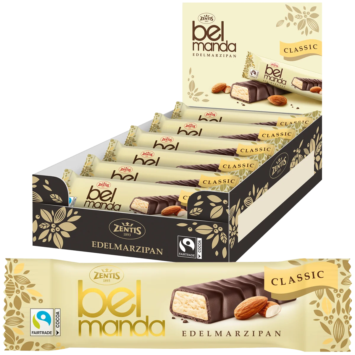 Zentis Belmanda Classic Marzipan-Riegel 18x40 g mit dunkler Schokolade