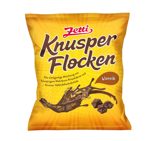 Zetti Knusperflocken Klassik 130g Knusprige Knäckebrot-Stückchen mit Überzug aus Vollmilch-Schokolade